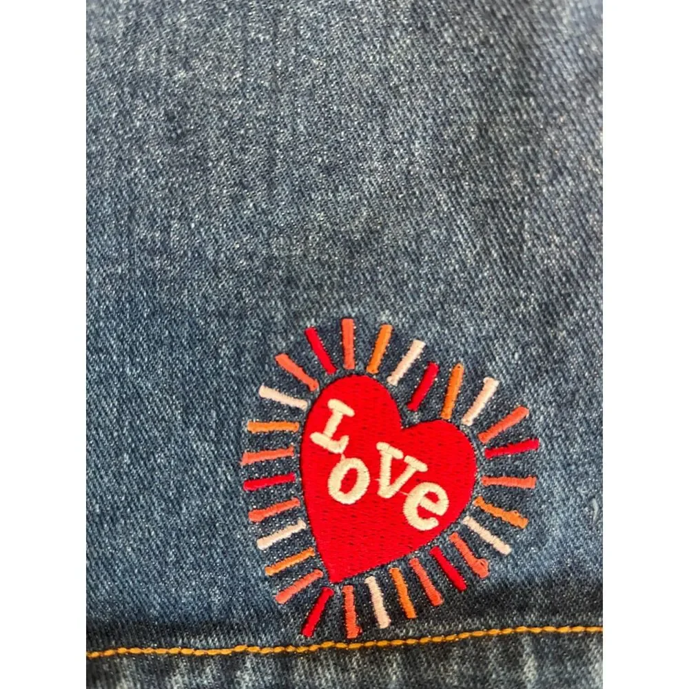 Catimini French Designer Denim Embroidered Overall Dress Size 4Toddler